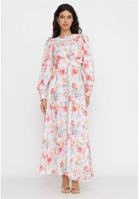 ABITO LUNGO IN LINO FANTASIA FLOREALE Actualee | AB004028MULTICOLOR