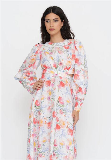 ABITO LUNGO IN LINO FANTASIA FLOREALE Actualee | AB004028MULTICOLOR