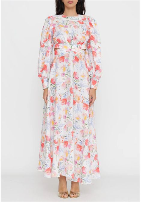 ABITO LUNGO IN LINO FANTASIA FLOREALE Actualee | AB004028MULTICOLOR