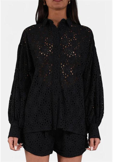 ACTUALEE  Camicia in pizzo sangallo con maniche a sbuffo Actualee | CA000568 14125BLACK1