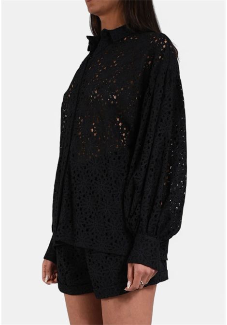 ACTUALEE  Camicia in pizzo sangallo con maniche a sbuffo Actualee | CA000568 14125BLACK1