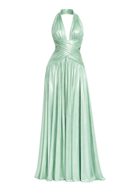 Abito lungo plissé metallizzato con scollo profondo BABYLON | UMF200UVERDE