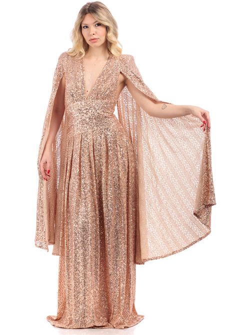 Abito lungo con paillettes e motivo geometrico BABYLON | ZS00863ROSE