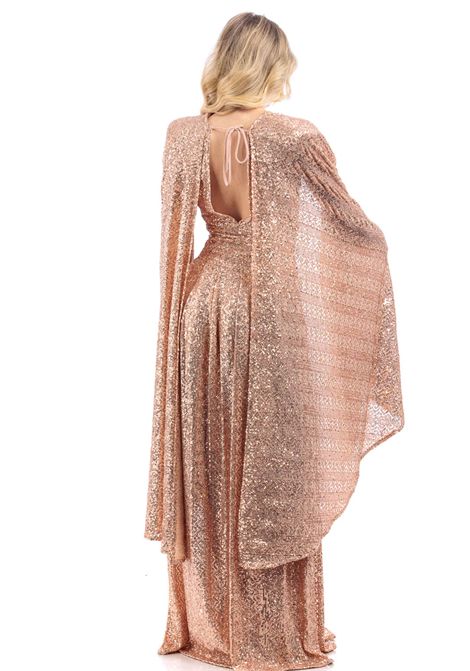 Abito lungo con paillettes e motivo geometrico BABYLON | ZS00863ROSE