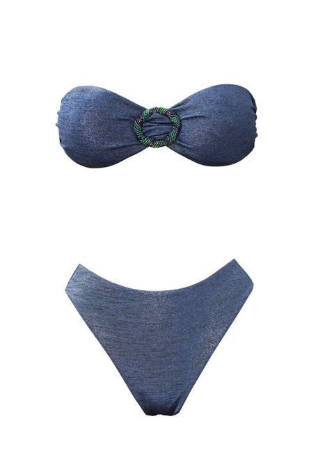 Bikini fascia in maglina lamé blu con fibbia gioiello COTAZUR | CTZ01264BLU