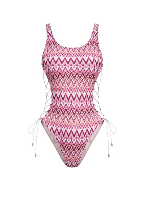 Costume intero in lycra stampata con laccetti laterali COTAZUR | CTZ01285SPIGATO ROSA