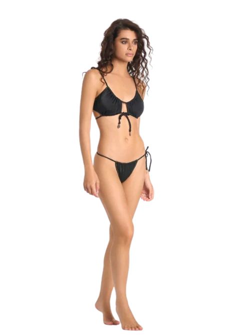 Bikini nero con top arricciato e slip con laccetti COTAZUR | CTZ01350NERO