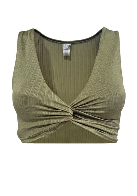 Top donna a costine con nodo centrale verde oliva COTAZUR | CTZ02072VERDE