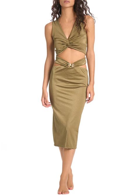 Top donna a costine con nodo centrale verde oliva COTAZUR | CTZ02072VERDE