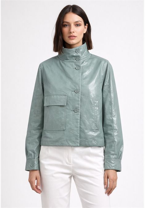 Giubbino donna over in tessuto spalmato con gilet interno estraibile  Verde salvia Duno | ELINA MARATEA OERDA711