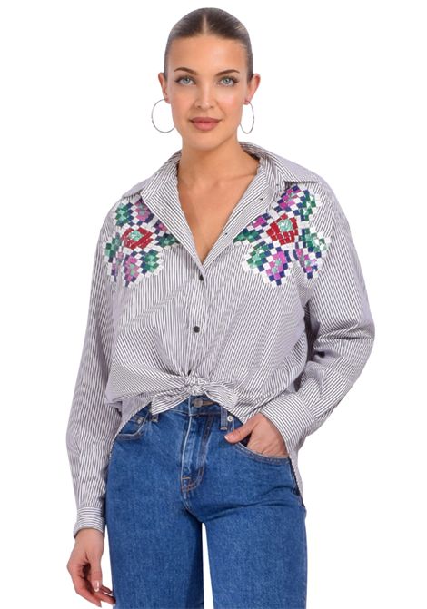 Essentiel Antwerp  Camicia Hapricorn a righe con ricamo di paillettes Essentiel antwerp | HAPRICORN SEQUIN SHIRTH2BL