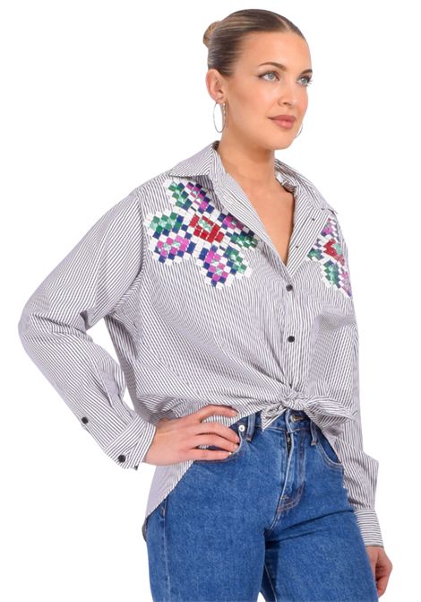 Essentiel Antwerp  Camicia Hapricorn a righe con ricamo di paillettes Essentiel antwerp | HAPRICORN SEQUIN SHIRTH2BL