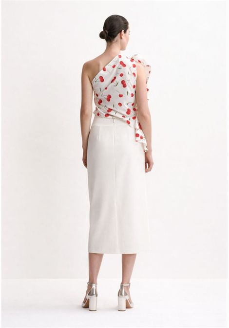 Top monospalla asimmetrico in cotone con volant  Bianco/Rosso/Verde Essentiel antwerp | HAVEN ASYMMETRIC RUFFLE TOPH30W