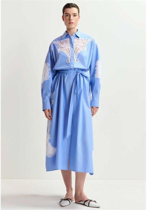 Abito chemisier midi in cotone con inserti in pizzo Essentiel antwerp | HAZE LACE PANELEDHAB