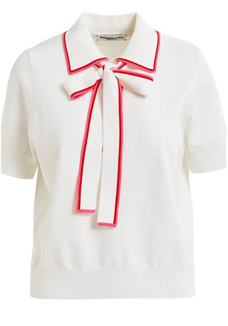Essentiel Antwerp  Maglia Polo Bianca con Fiocco e Profili Fucsia Essentiel antwerp | HIGHT POLO WITH A BOWOW01