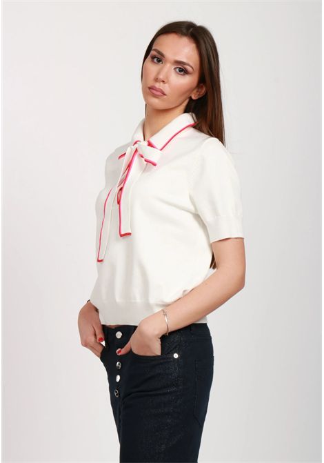 Essentiel Antwerp  Maglia Polo Bianca con Fiocco e Profili Fucsia Essentiel antwerp | HIGHT POLO WITH A BOWOW01