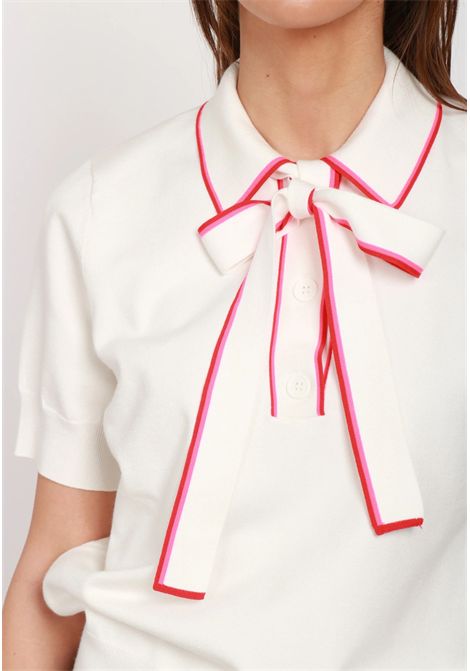 Essentiel Antwerp  Maglia Polo Bianca con Fiocco e Profili Fucsia Essentiel antwerp | HIGHT POLO WITH A BOWOW01