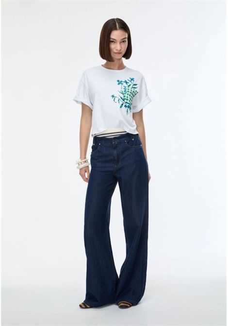 iBlues  T-shirt cropped in jersey di cotone con stampa e ricamo iBlues | IBLELODIA015