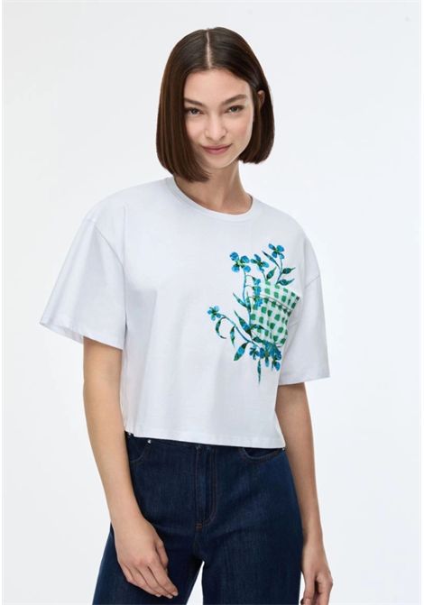 iBlues  T-shirt cropped in jersey di cotone con stampa e ricamo iBlues | IBLELODIA015