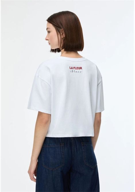 iBlues  T-shirt cropped in jersey di cotone con stampa e ricamo iBlues | IBLELODIA015