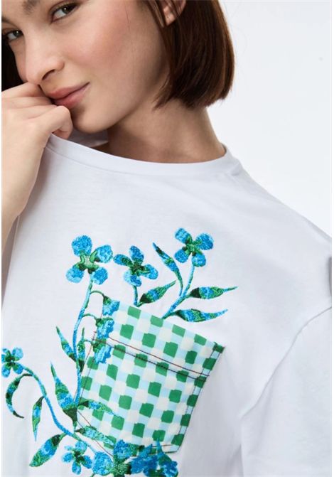 iBlues  T-shirt cropped in jersey di cotone con stampa e ricamo iBlues | IBLELODIA015