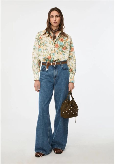 iBlues  Jeans wide leg in denim con motivo rigato iBlues | IBLNINAHEARTS001