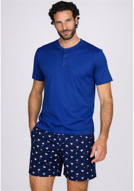 Pigiama Corto Uomo Julipet in Cotone  Blu Fantasia JULIPET | JAC483562