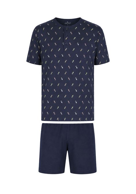 Pigiama Corto Uomo in Cotone Jersey Serafino Fantasia Blu JULIPET | JAC496559
