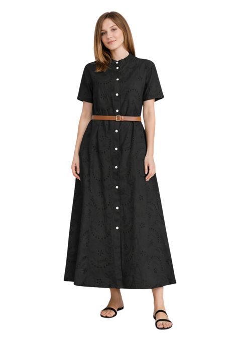 Abito chemisier lungo in cotone ricamato KIKISIX | KXAB0987BLK