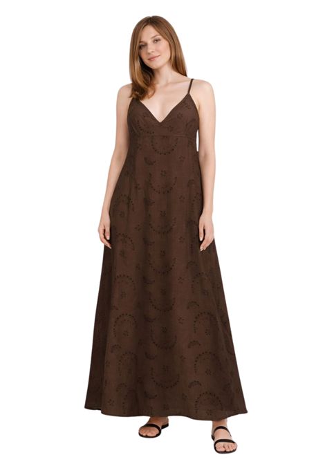 Abito lungo in cotone ricamato KIKISIX | KXAB1078CACAO