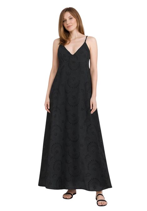 Abito lungo in cotone ricamato KIKISIX | KXAB1078NERO