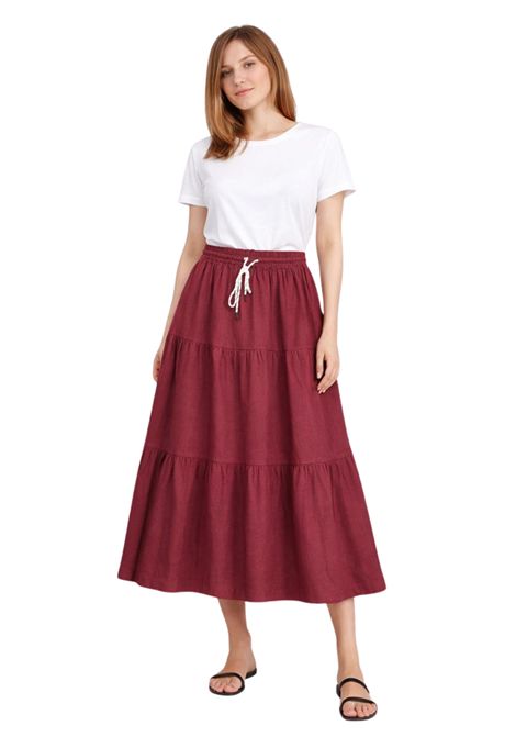 Gonna lunga a balze in misto lino KIKISIX | KXGO1002ROSSO INDIA