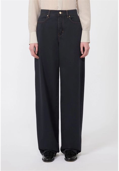 Max Mara  Pantalone baggy in raso di cotone blu Max Mara Studio | MSTFATUO005