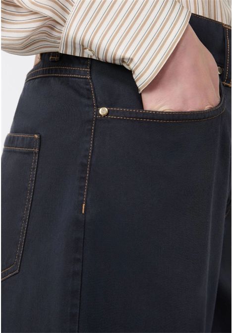 Max Mara  Pantalone baggy in raso di cotone blu Max Mara Studio | MSTFATUO005