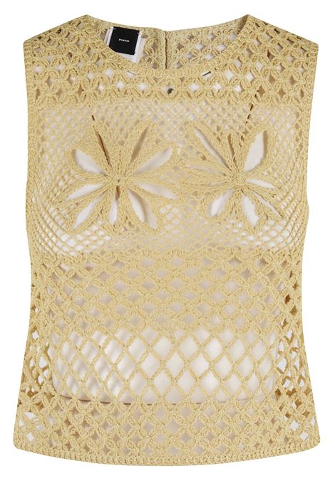 Top smanicato in crochet traforato con motivo floreale Pinko | GONZANOC43