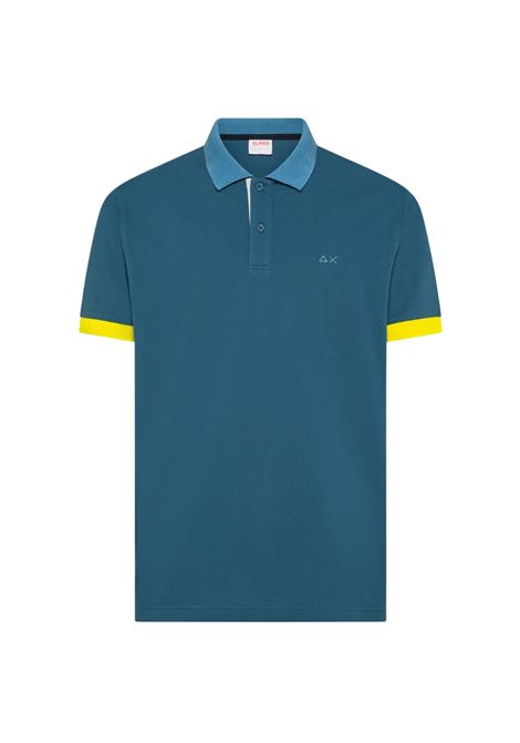 Polo in cotone blu avio scuro con colletto a contrasto SUN68 | A3611680
