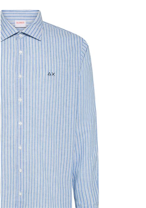 Camicia in lino a righe azzurro/bianco SUN68 | S361100501