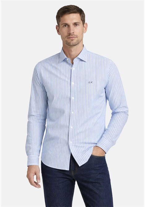 Camicia in lino a righe azzurro/bianco SUN68 | S361100501