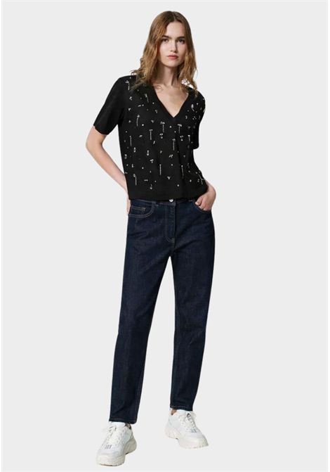 T-shirt cropped con ricami TWINSET | 251AP222300006