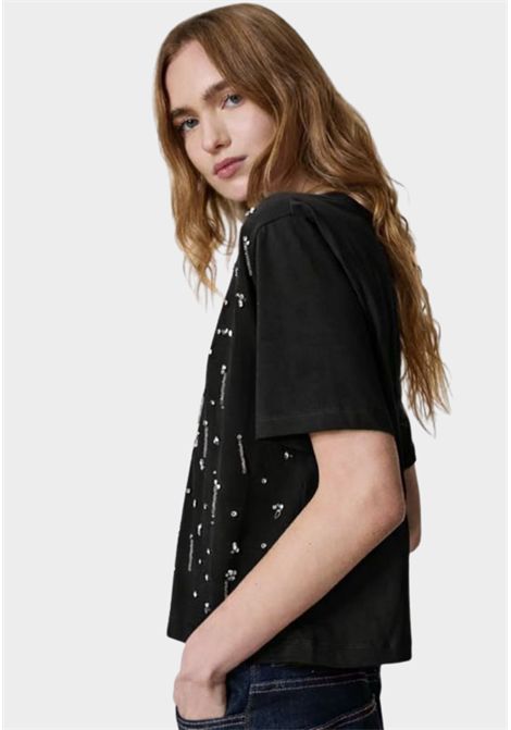 T-shirt cropped con ricami TWINSET | 251AP222300006