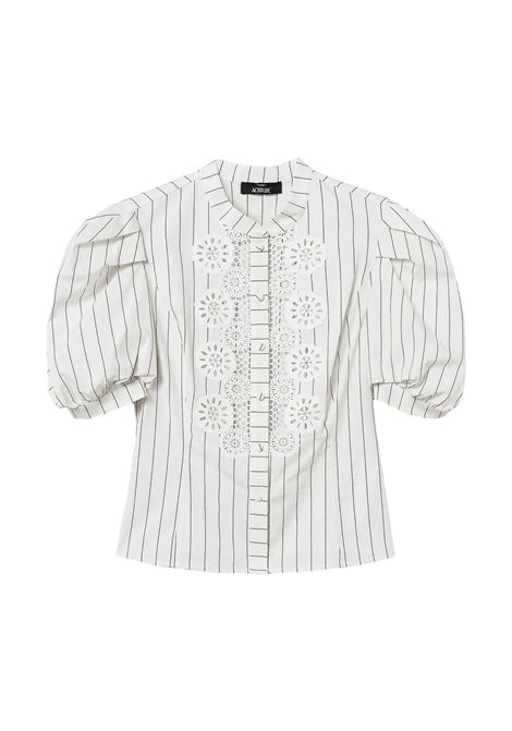 Camicia in popeline a righe con macramè TWINSET | 251AP248312235