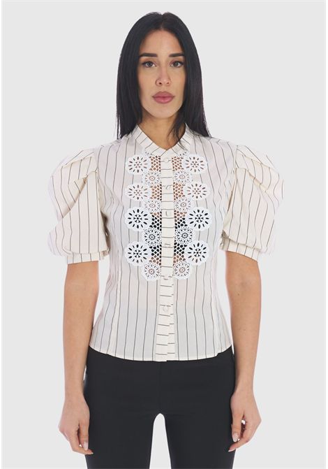 Camicia in popeline a righe con macramè TWINSET | 251AP248312235