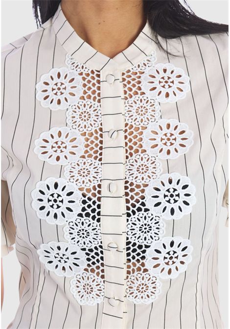 Camicia in popeline a righe con macramè TWINSET | 251AP248312235