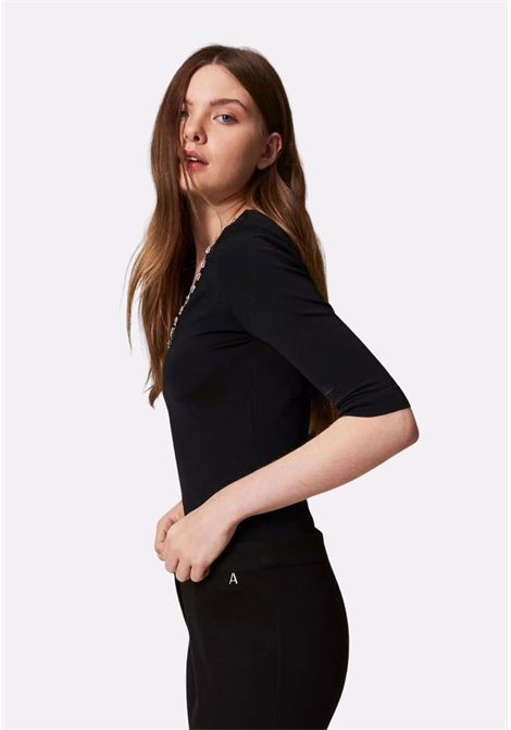 Maglia fitted con strass allo scollo - Actitude TWINSET | 251AP306500006