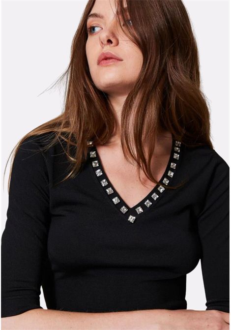 Maglia fitted con strass allo scollo - Actitude TWINSET | 251AP306500006