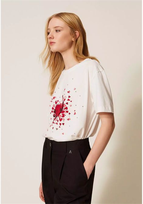 T-shirt con stampa e strass Actitude TWINSET | 261AP216413294