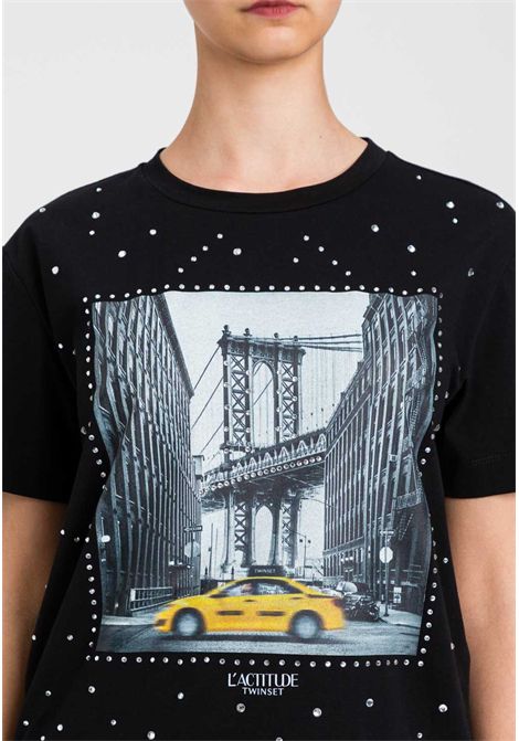 T-shirt con stampa e strass Actitude TWINSET | 261AP216413295