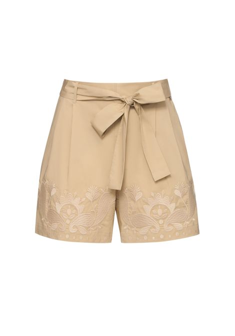 Shorts Twinset Milano in cotone elasticizzato con ricamo - Beige TWINSET | 261AT204513191