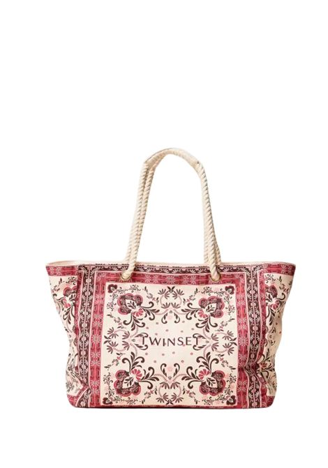Borsa Shopper in Canvas con Stampa Foulard Fuchsia TWINSET | 261LB7BJJ13224