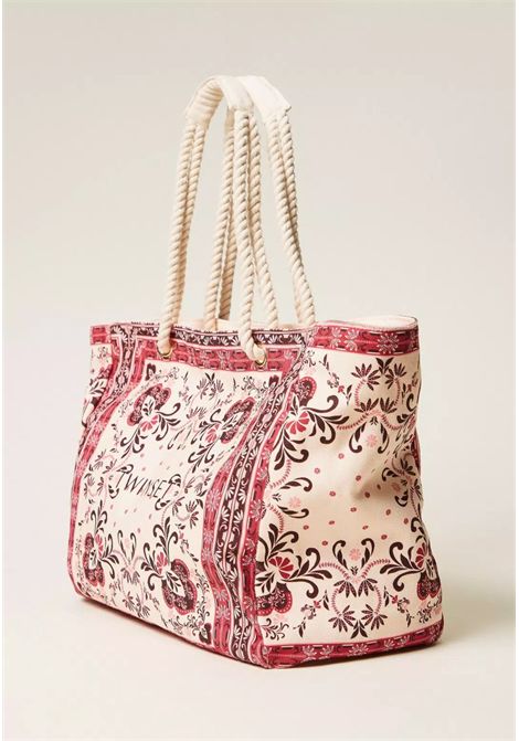 Borsa Shopper in Canvas con Stampa Foulard Fuchsia TWINSET | 261LB7BJJ13224